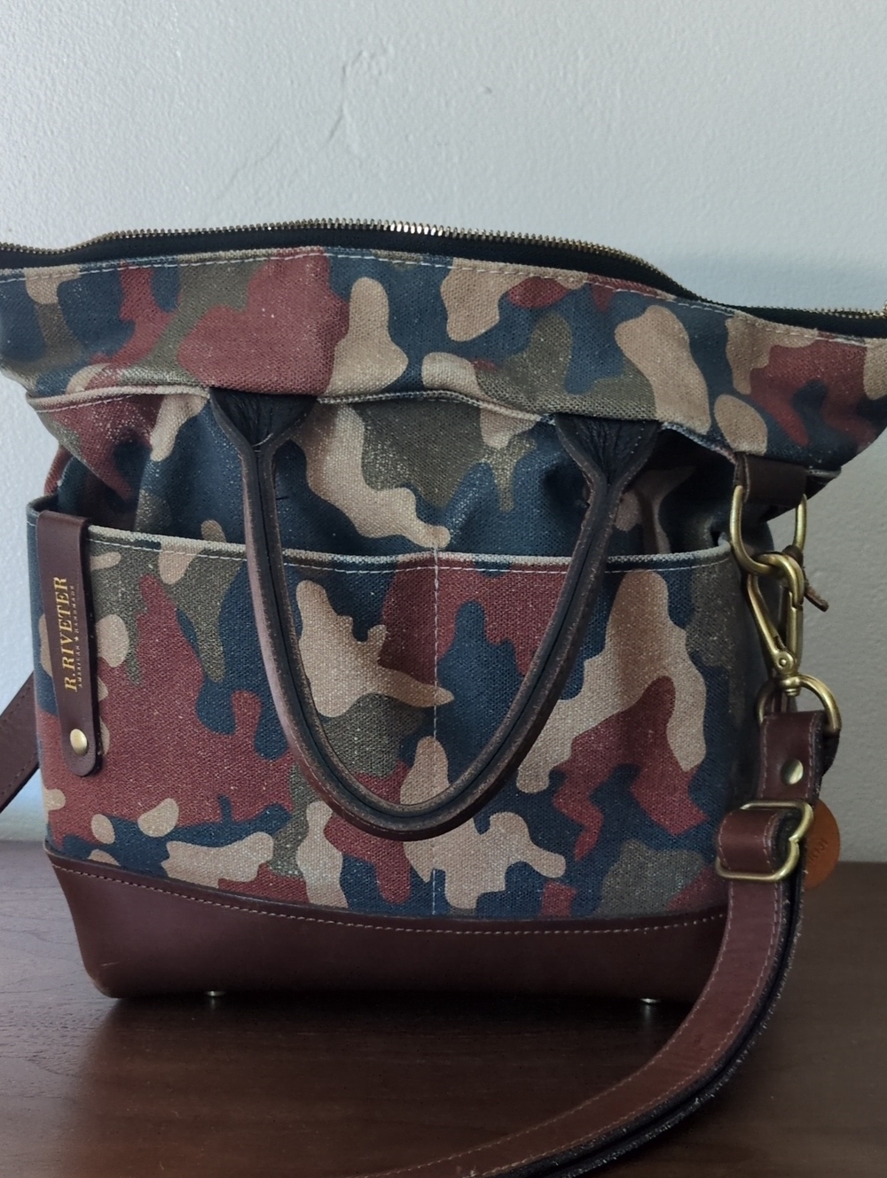R. Riveter Otto Camo Camouflage Handbag Purse Satchel Crossbody Bag Small Tote